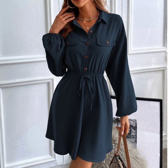 Classic Button Bishop Sleeve Oversized Shirt Dress - Picture 7 of 11